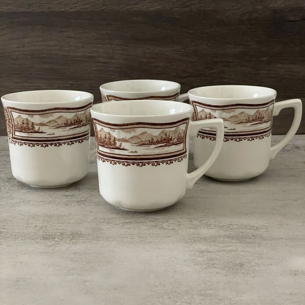 Meakin Vintage Americana Brown 4 Four 8oz Coffee Cups  4.25" Ironstone England